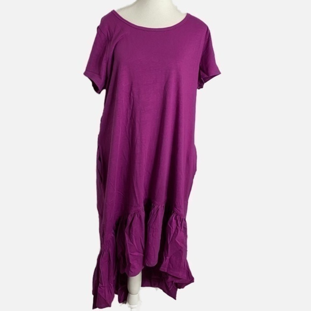 Avenue Ella Ruffle Short Sleeve High Low Magenta Purple Dress NWT